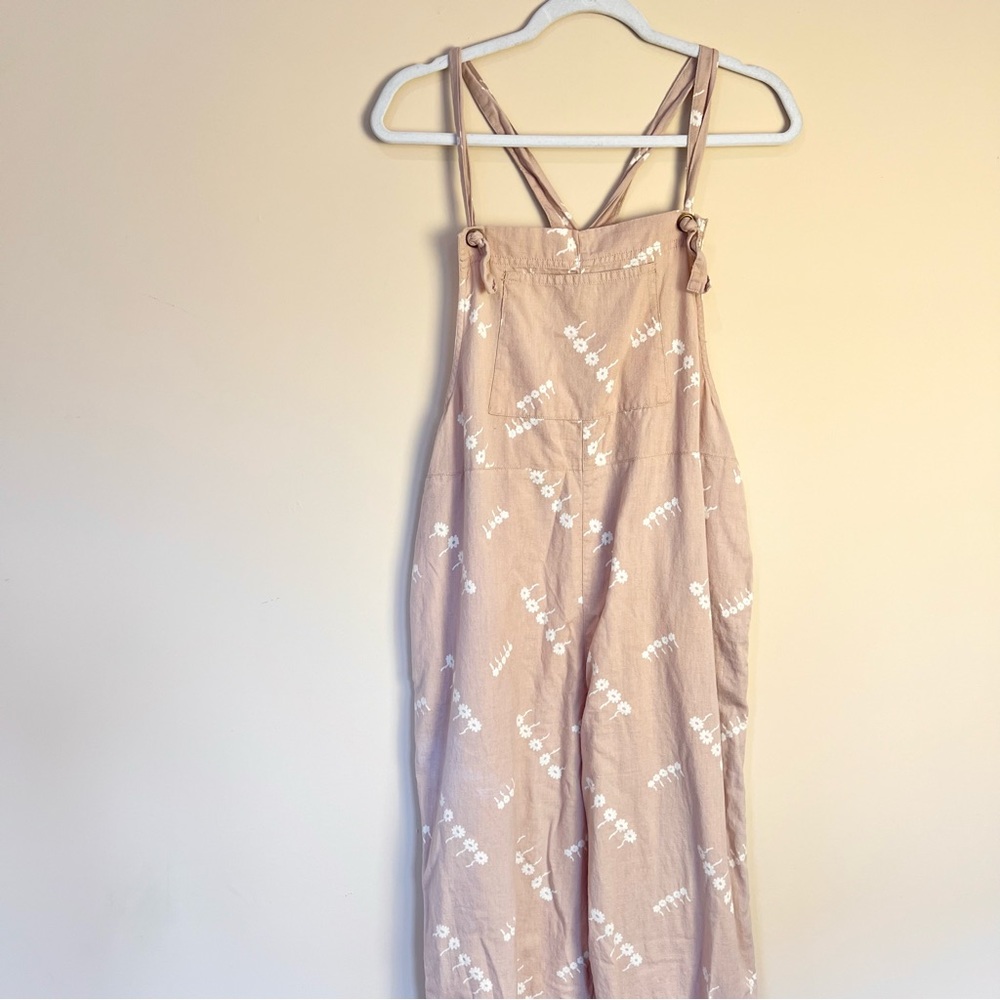 Urban Outfitters Beige Floral Print Linen Blend Jumpsuit